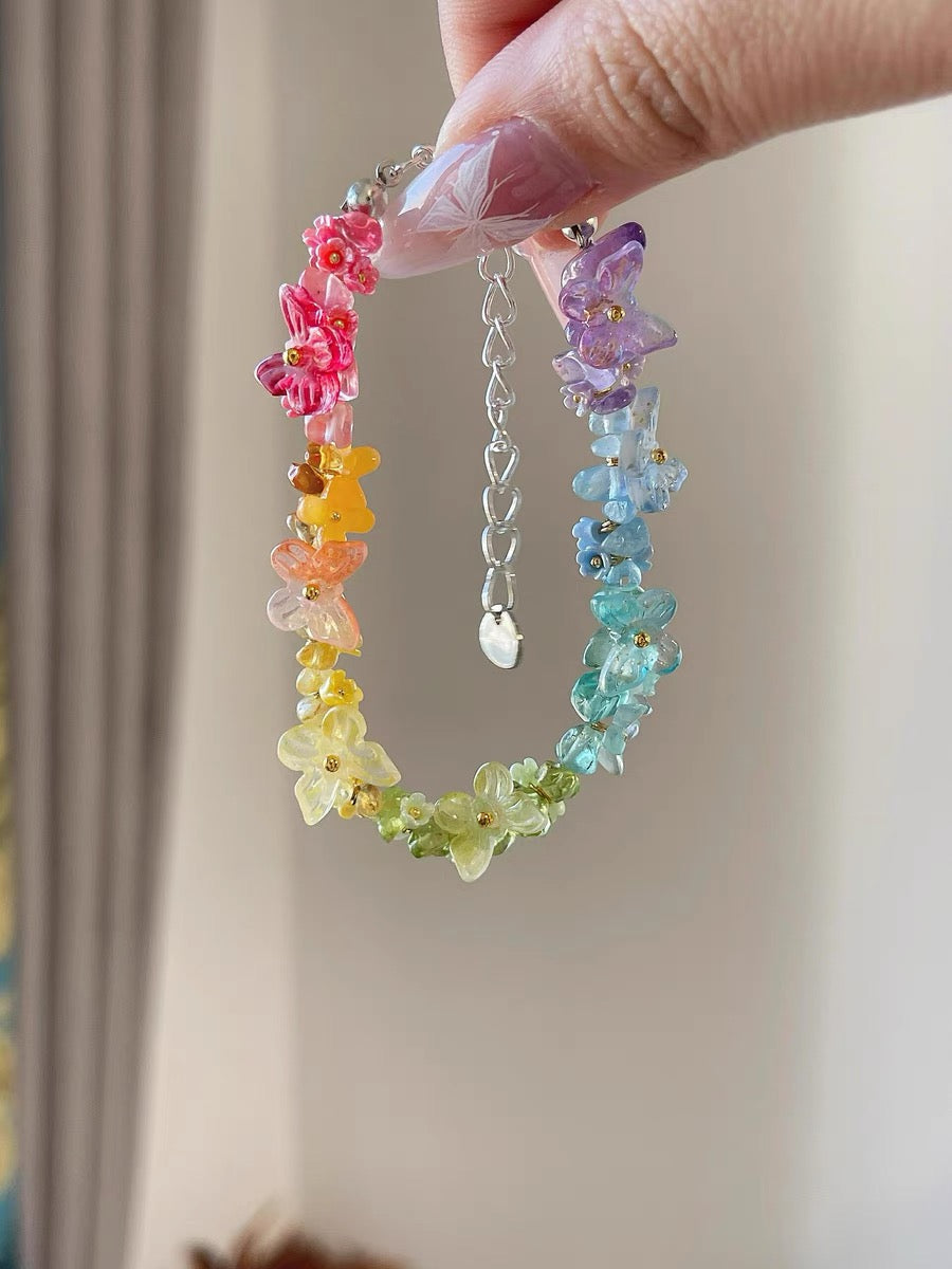 Rainbow Flower Butterfly Bracelet - Dopamine Beads