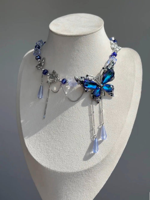 Blue Butterfly Tassel Necklace - Sparkling and Stylish