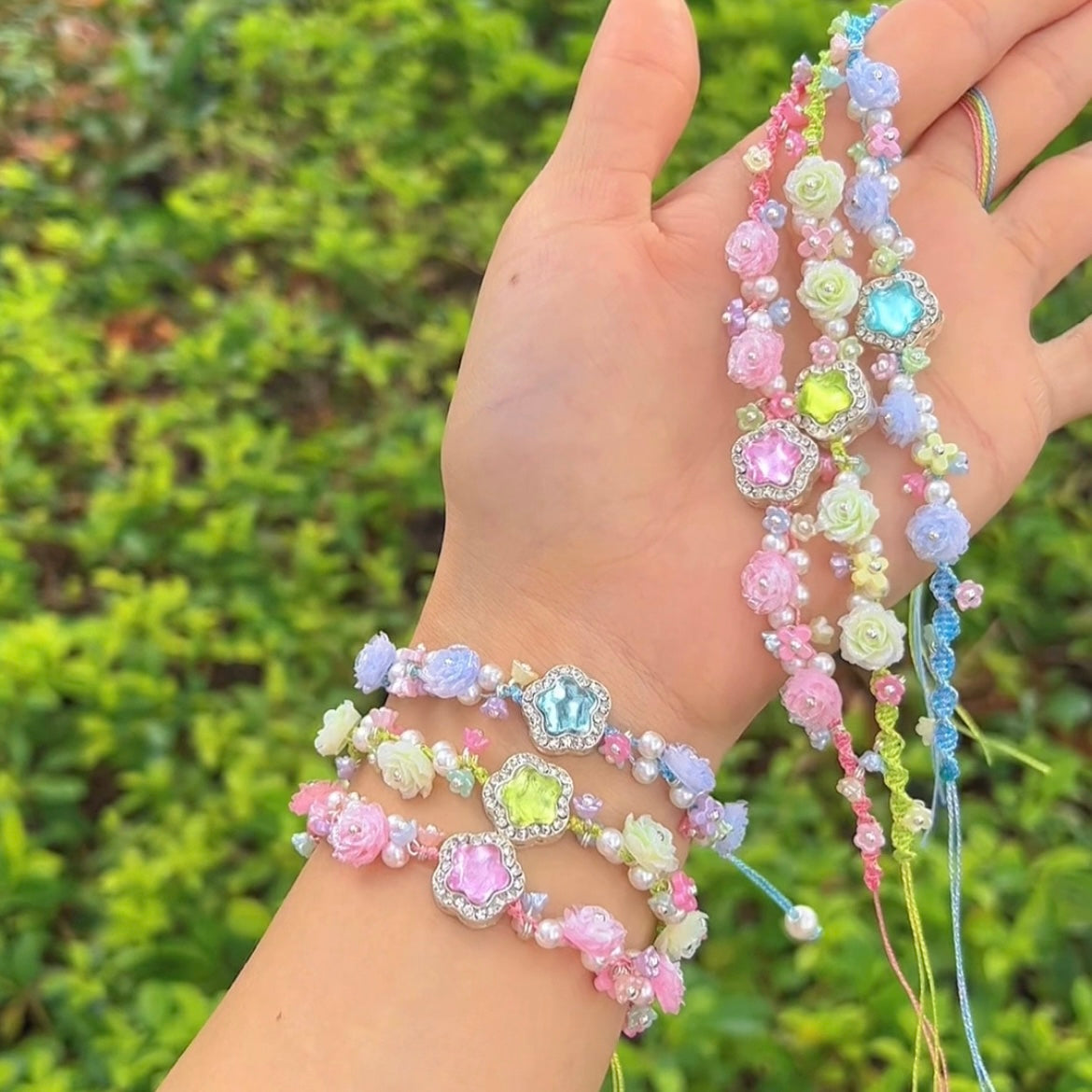 Handmade Colorful Wrist Cord - Stars and Roses