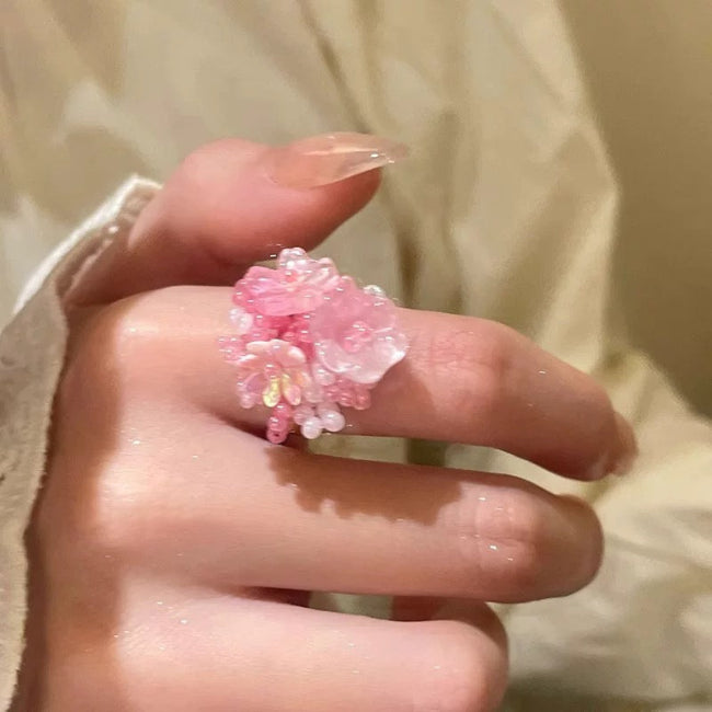 Flower Beaded Ring – Handmade Dopamine Style Jewelry