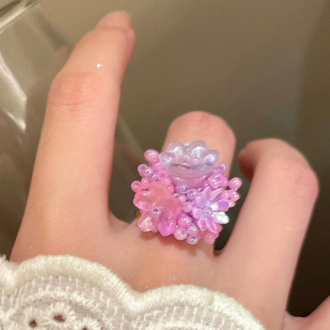 Flower Beaded Ring – Handmade Dopamine Style Jewelry
