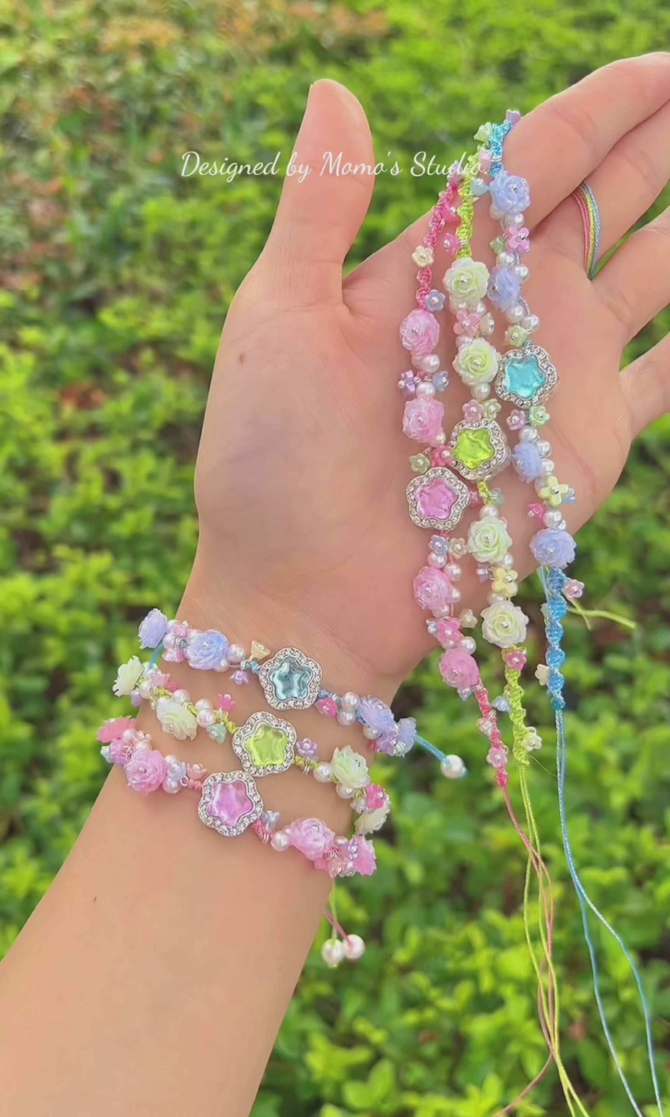 Handmade Colorful Wrist Cord - Stars and Roses